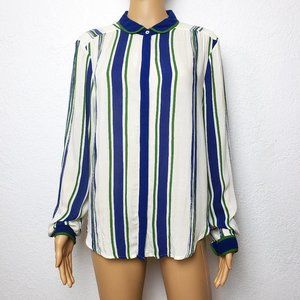 MAEVE Lightweight Peter Pan Collar Stripe Button Down Blouse